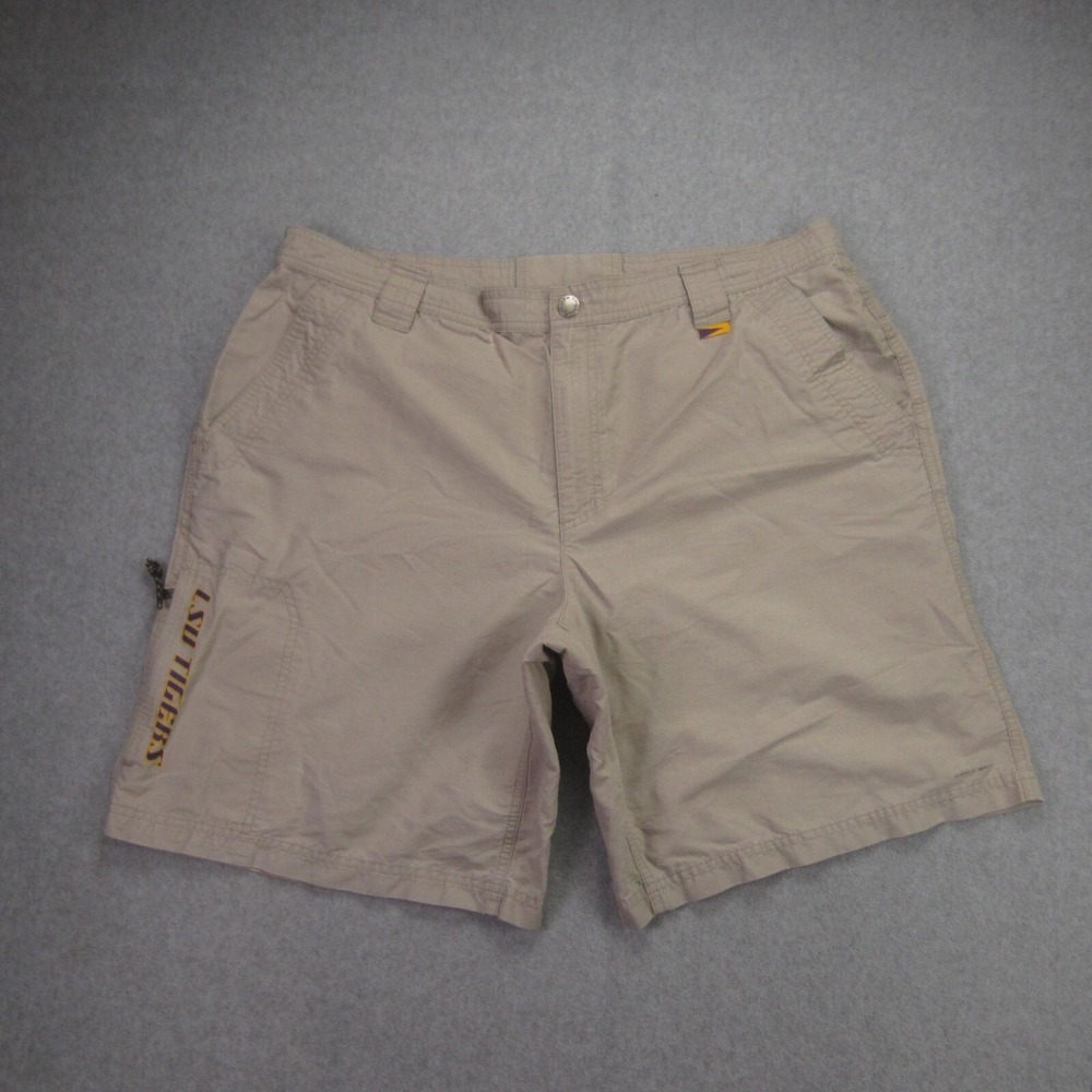 LSU Tigers Columbia Mens 39 Shorts Beige Cargo Omni-Shade Outdoor READ‎